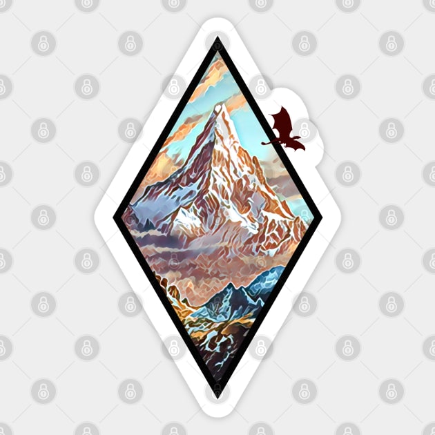 The Lonely Mountain - Dragon - Diamond Frame - White - Fantasy Sticker by Fenay-Designs